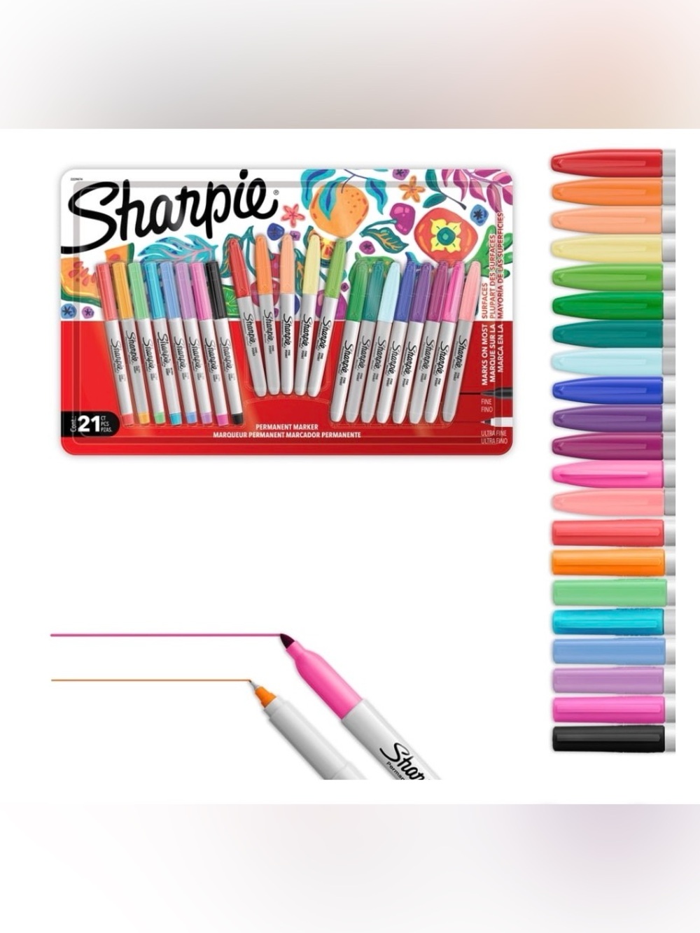 Sharpie Permanent Markers, Fine and Ultra-Fine Points, Assorted, 21 Count